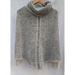 Freeway Textured Fuzzy Poncho Cape Sweater Sz M Oversized Comfy Black Cream